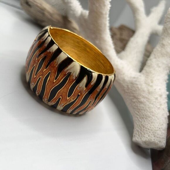 Gold Orange Black White Tiger Stipe Bangle Kenneth J Lane - Picture 12 of 15